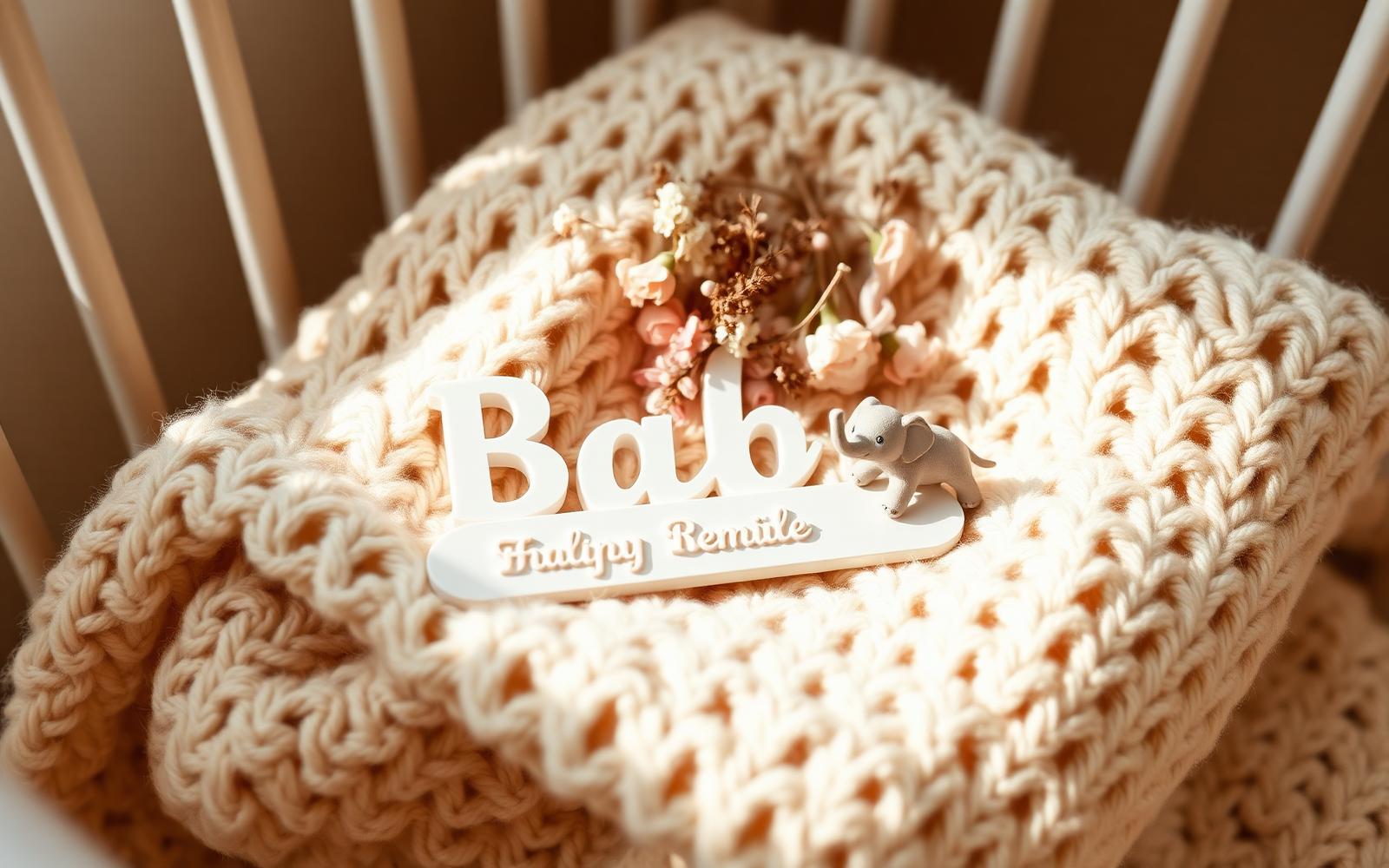 A personalised baby name sign displayed above a cot in a soft-lit nursery